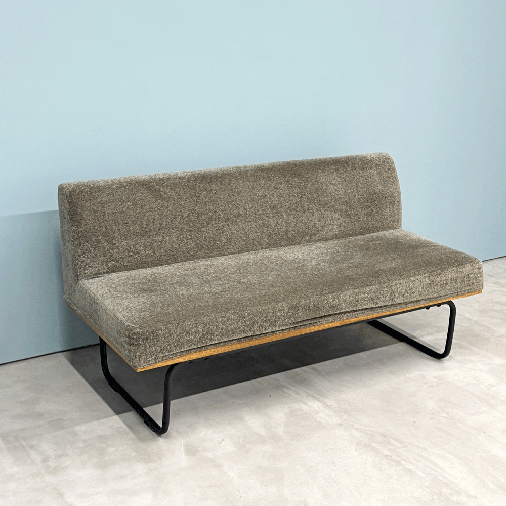 リセノ Re:CENO ワイリー WIRY 2人掛けソファ ベンチ クリンプ生地 グレー カバーリング スチール脚 ビンテージスタイル 定価￥86,800- ◎