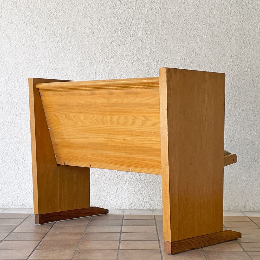 ビンテージ Vintage チャーチベンチ 教会椅子 オーク材 ファブリックシート ウール ブランケット ◇