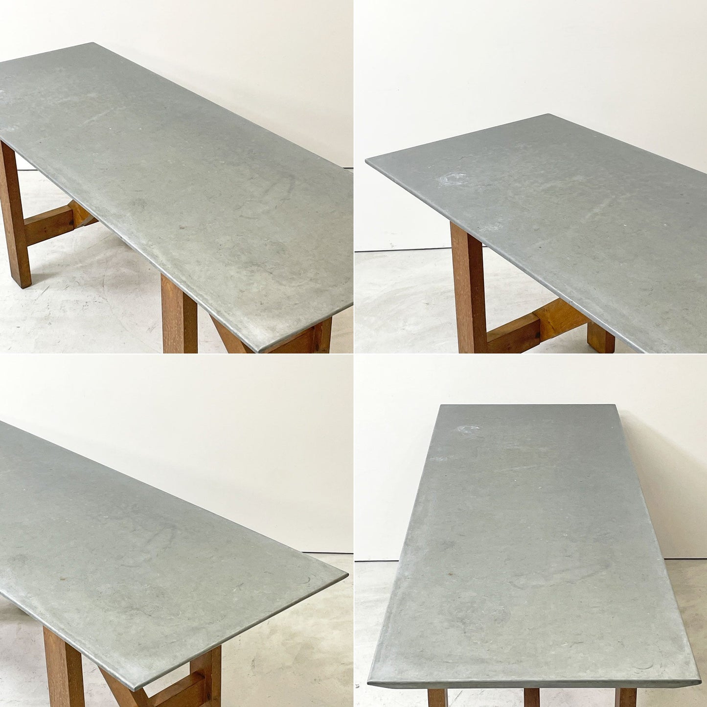 ヨーロッパビンテージ European vintage ジンクトップテーブル zinc top オーク材 ウッドベース リメイク ダイニングテーブル ワークテーブル w183cm ●