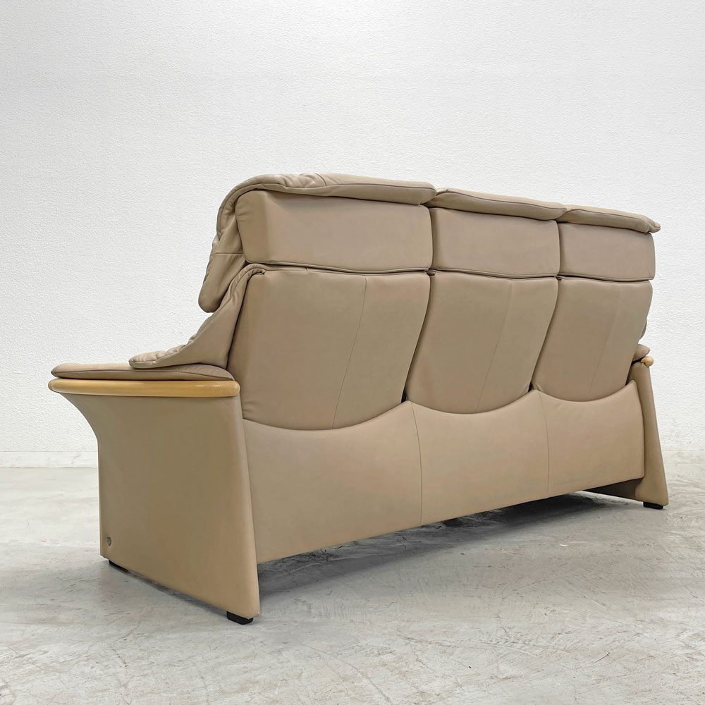 エコーネス EKORNES ストレスレス Stressless エルドラド Eldorado 3シーター サンド リクライニングソファ オーク材 総革 北欧 ノルウェー 定価約102万 〓
