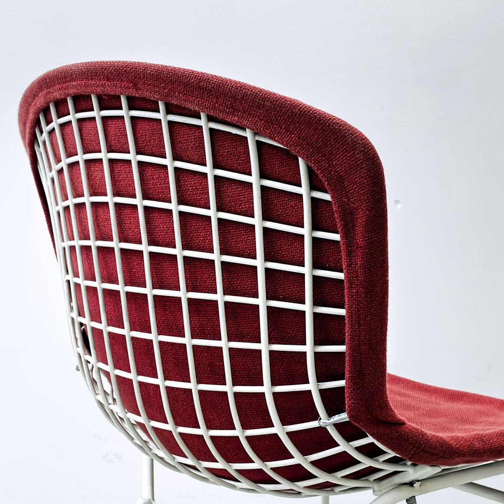 ノル Knoll 420 サイドチェア ワイヤーチェア ダイニングチェア ホワイト × レッド ファブリック フルカバー仕様 ハリー・ベルトイア ミッドセンチュリー ビンテージ ●