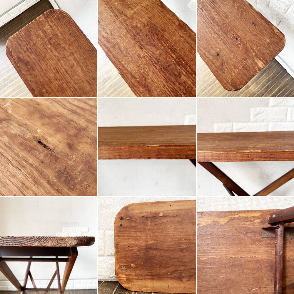 ビンテージ Vintage フォールディング 木製アイロン台 スタンド式 W134.5cm ディスプレイテーブル 折りたたみ 高さ3段階調整 古家具 ◎