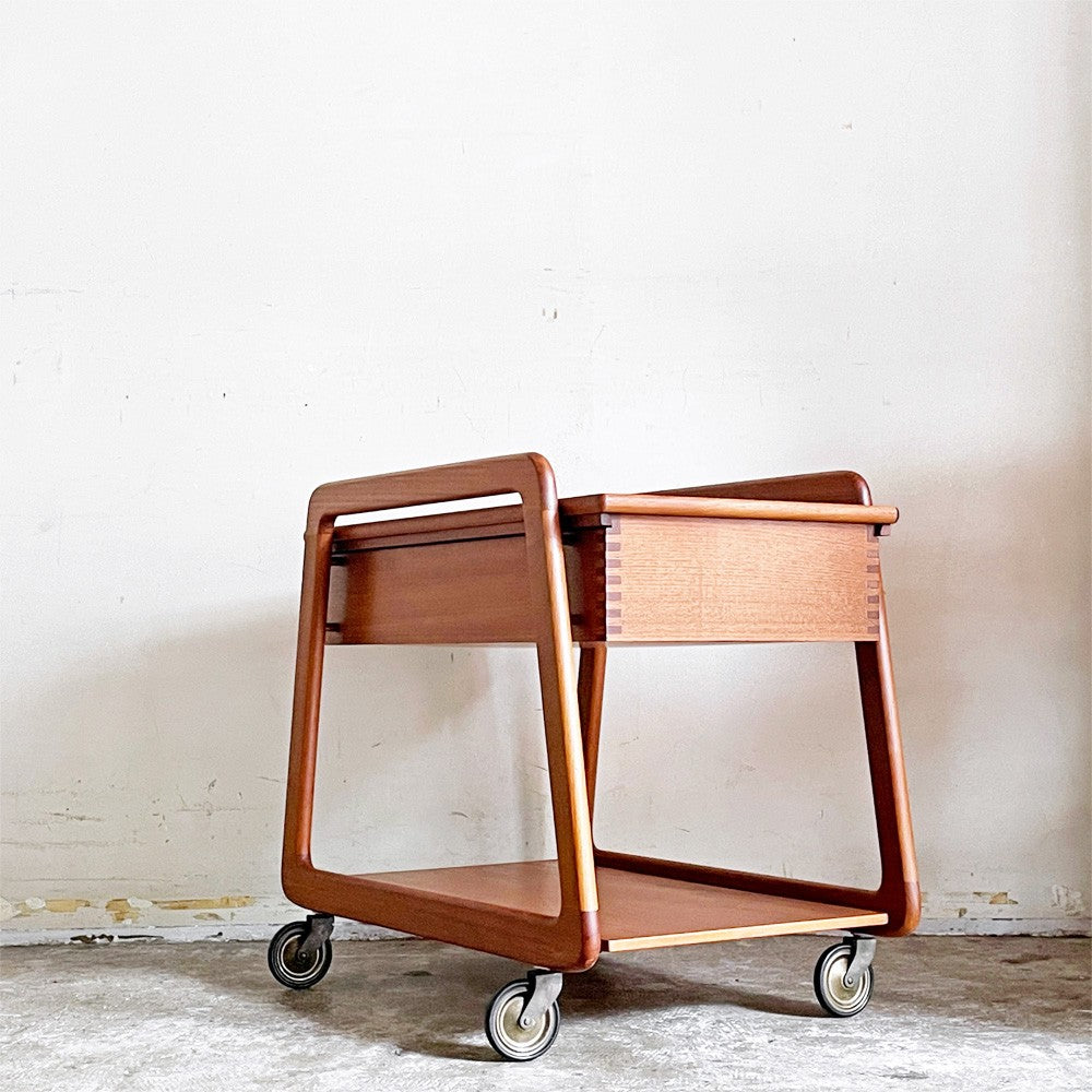 シカモブラー Sika Mobler ビンテージ vintage ソーイングワゴン トロリー キャスター付き チーク材 デンマーク 北欧家具 ■