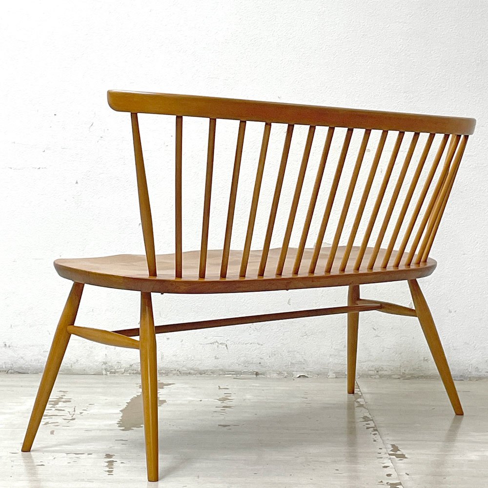 アーコール ERCOL 450 ラブシート love seat ベンチ エルム無垢材 スピンドルバック コロニアル様式 英国家具 ●