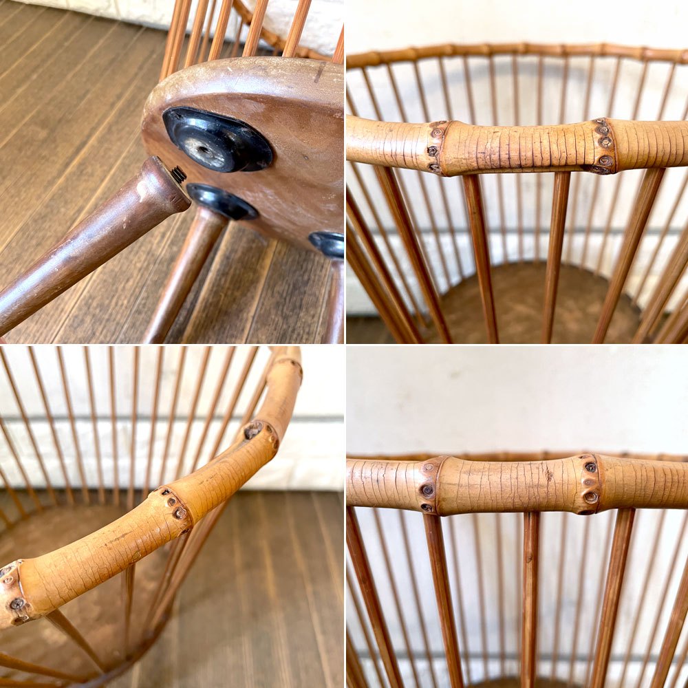 ジャパンビンテージ Japan Vintage バンブーバスケット 竹籠 ランドリーバスケット プランタースタンド フラワーポット 直径37cm 脚付 昭和レトロ ◎