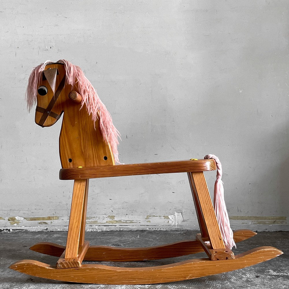 木馬 ロッキングホース 木製 面繋 乗用 玩具 H55cm ■