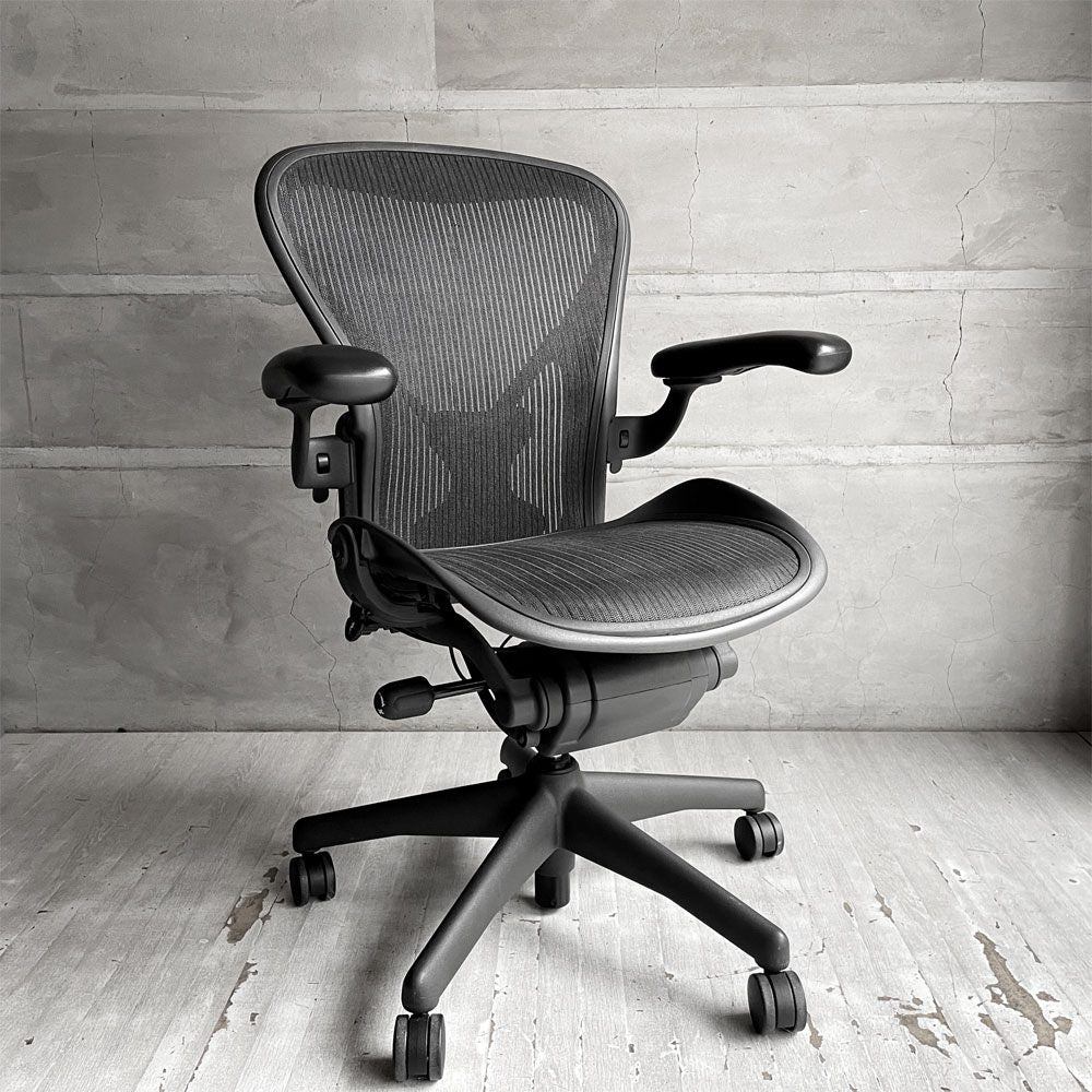 ハーマンミラー Herman Miller アーロンチェア Bサイズ ポスチャーフィット フル装備 クラシックカーボンメッシュ グラファイトベース ビル・スタンフ ＆ ドン・チャドウィック バナナクッション新品 ♪
