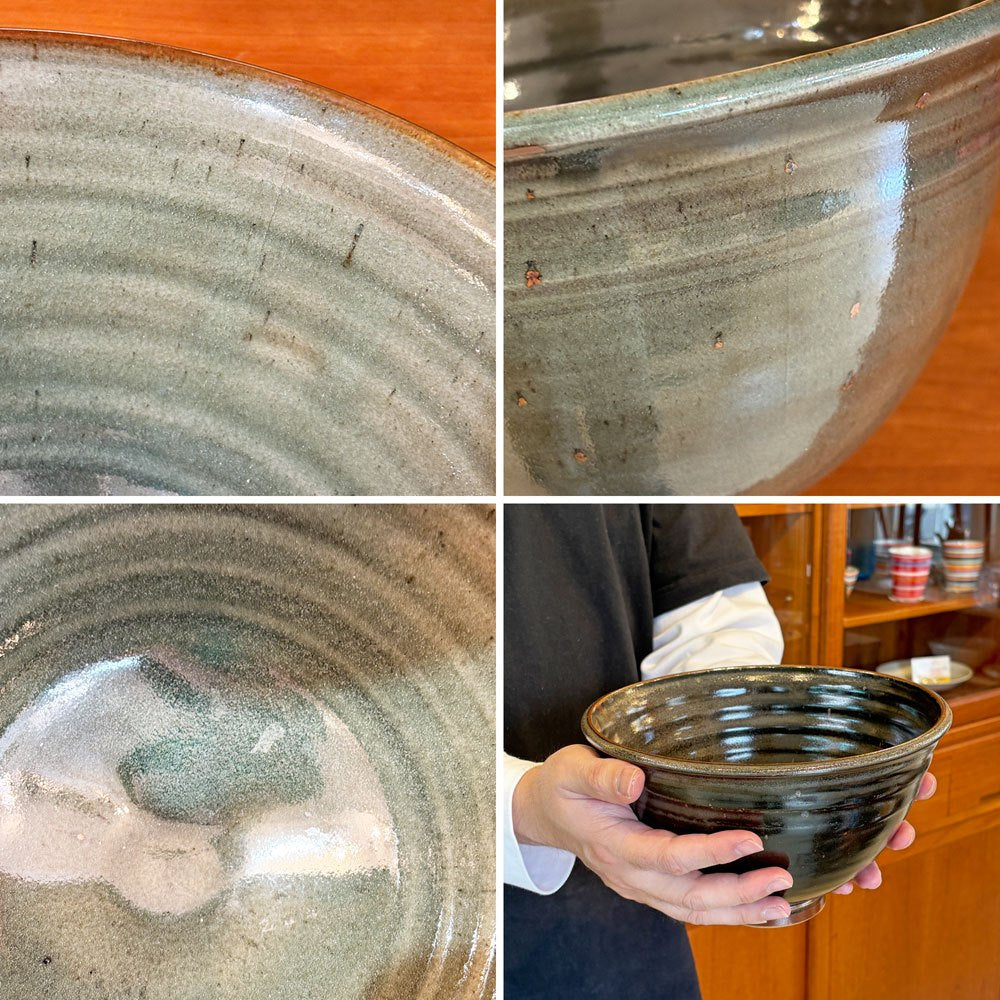 マルガレーテンヘーエ Keramische Werkstatt Margaretenhohe ボウル 丼 ダークグリーン系 ろくろ目 李英才 現代作家 艶あり C ●