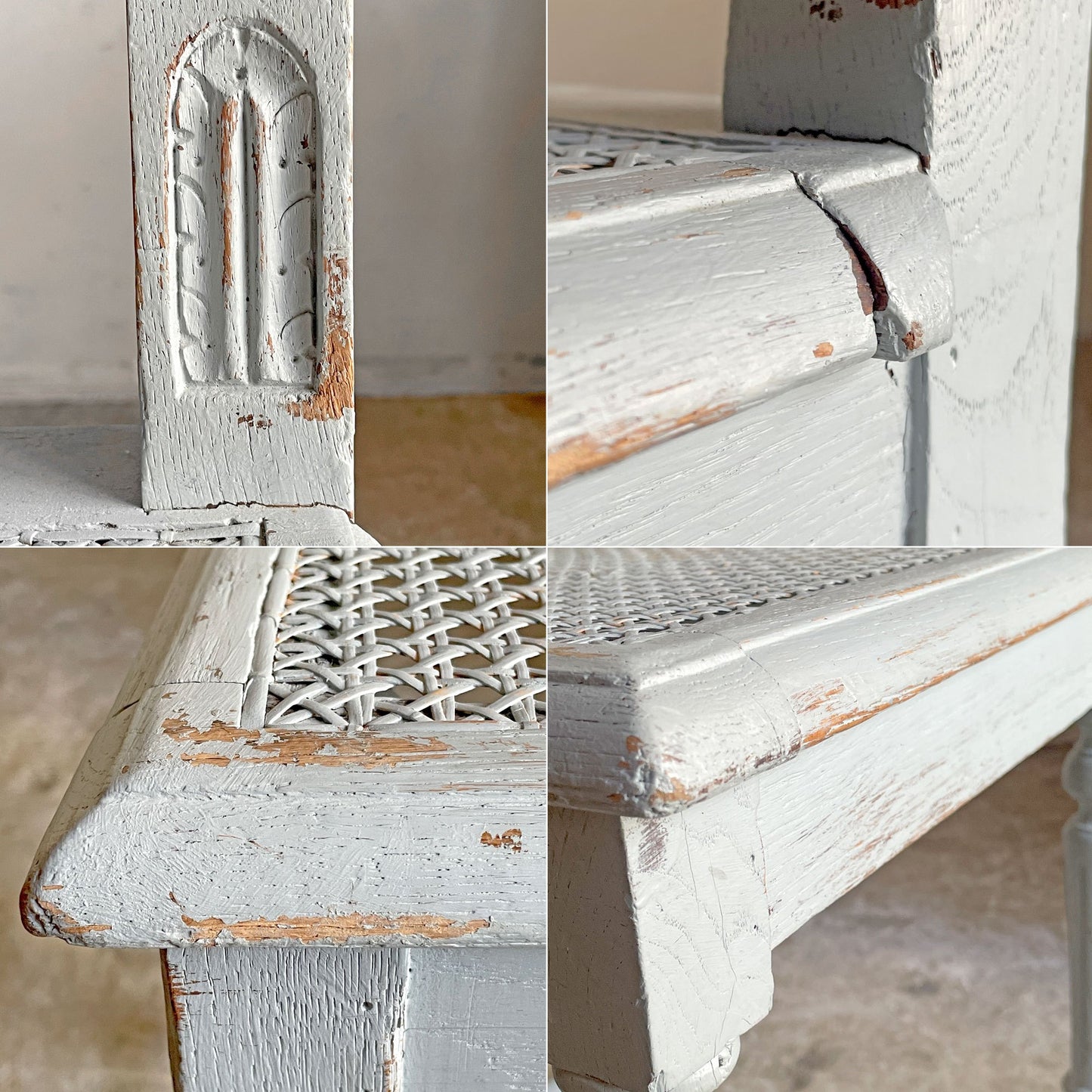 フランスビンテージ  french vintage ペインテッド ダイニングチェア ラタン張り シャビーシック ■