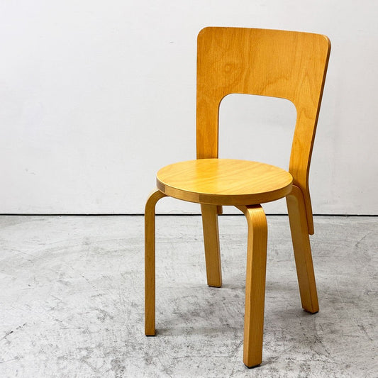 アルテック artek チェア66 CHAIR66 ダイニングチェア ナチュラルラッカー バーチ材 ファブリックシート アルヴァ・アアルト フィンランド 北欧家具 ビンテージ ●