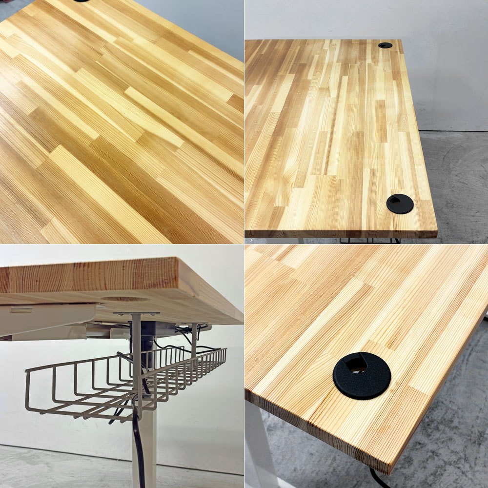 フレキシスポット Flexispot 電動式昇降デスク 110x74cm カウンター 在宅ワーク 無垢集成材天板 ナチュラル×ホワイト ●