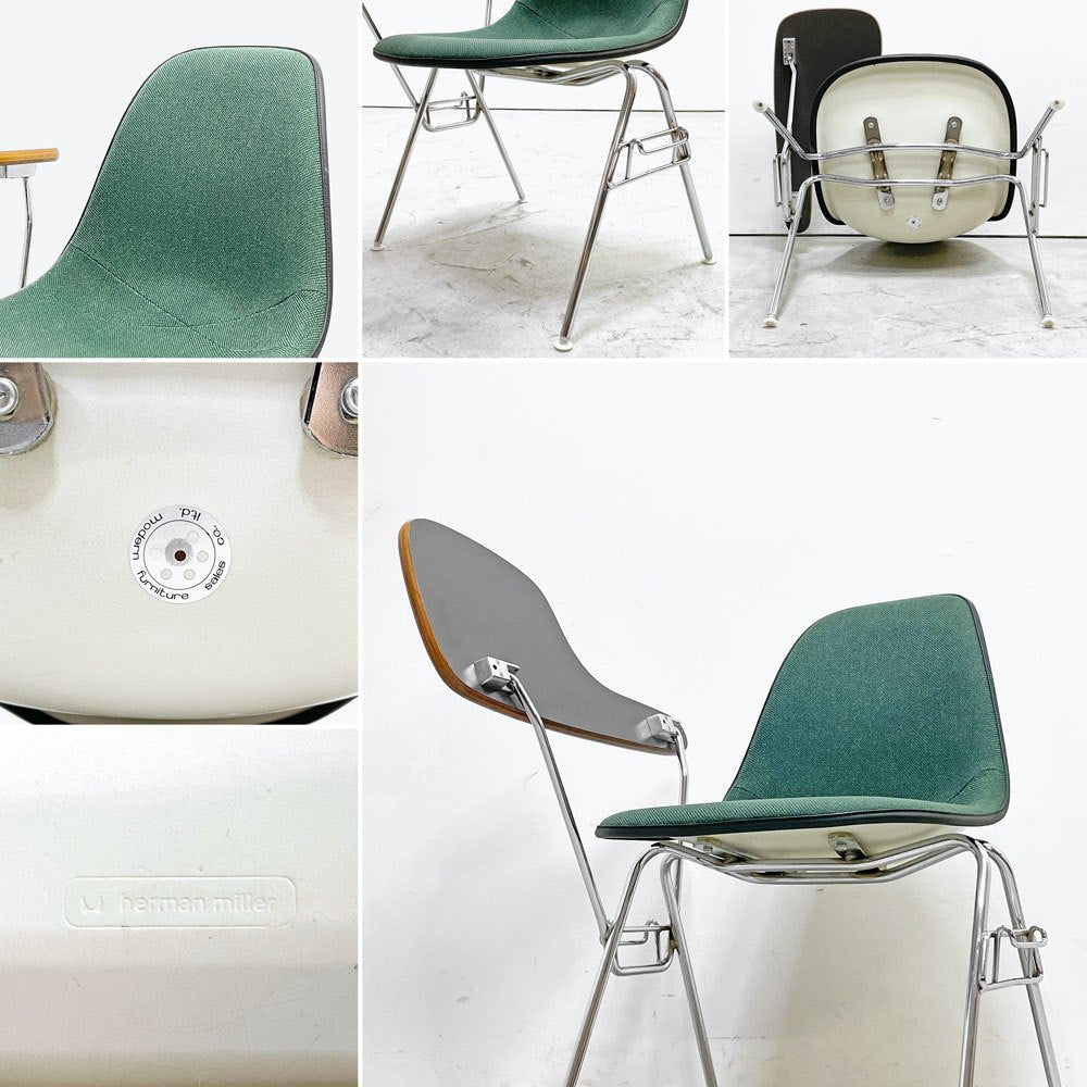 ハーマンミラー Herman Miller サイドシェルチェア セカンド 2nd ビンテージ アプホルスター スクールベース スタッキングベース 肘掛けテーブル付 イームズ ミッドセンチュリー C ●