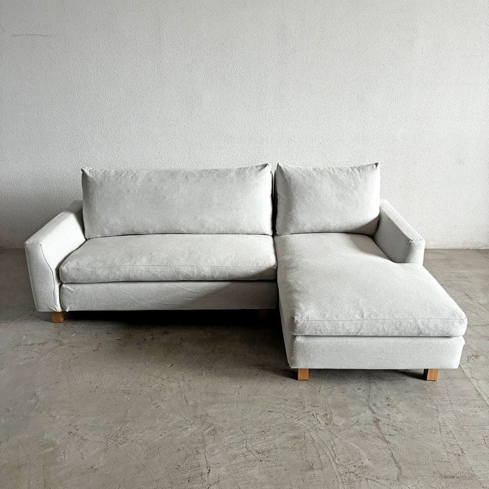 アクタス ACTUS ラウル LAULU カウチソファ W222cm カバーリングファブリック ヘリンボーン生地 グレー系 オーク材脚 定価￥225,500-以上 〓