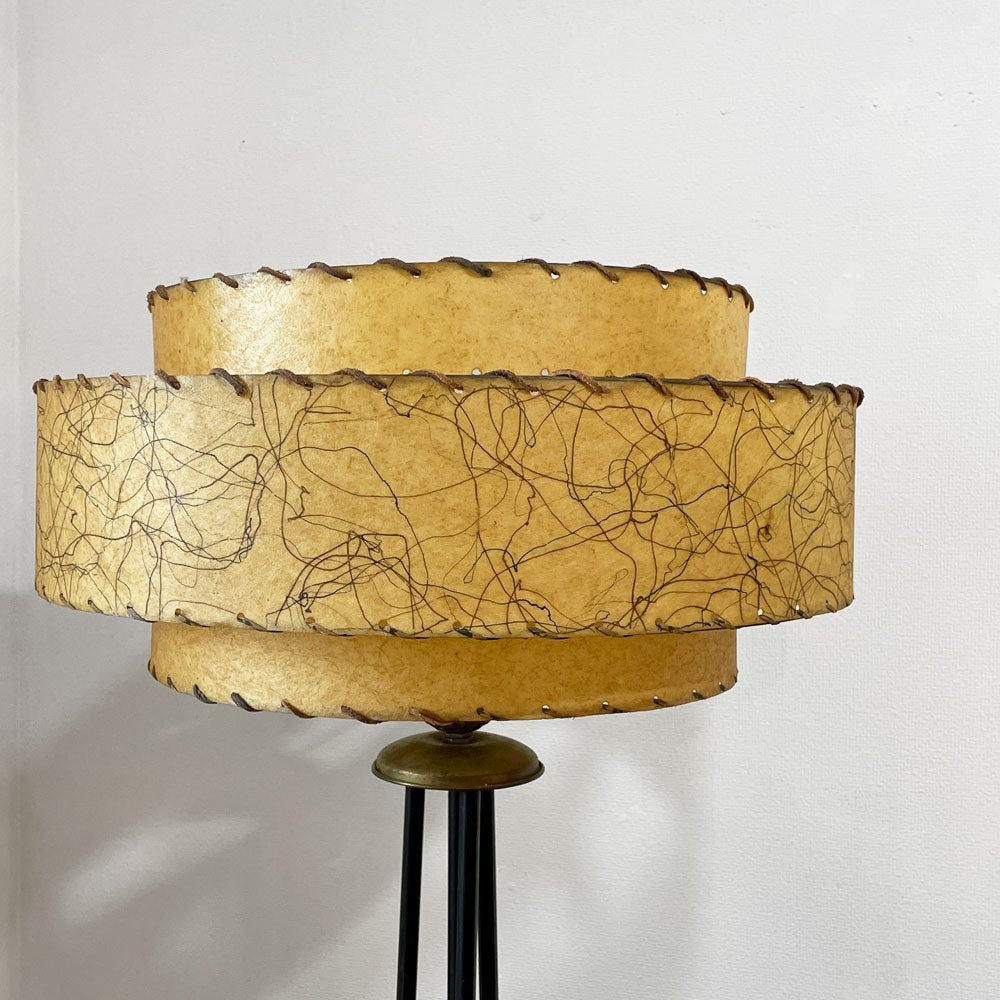 USビンテージ Vintage ファイバーシェード×ミルクガラスシェード フロアライト 真鍮＆スチールベース H147cm アトミック ミッドセンチュリーデザイン ◎