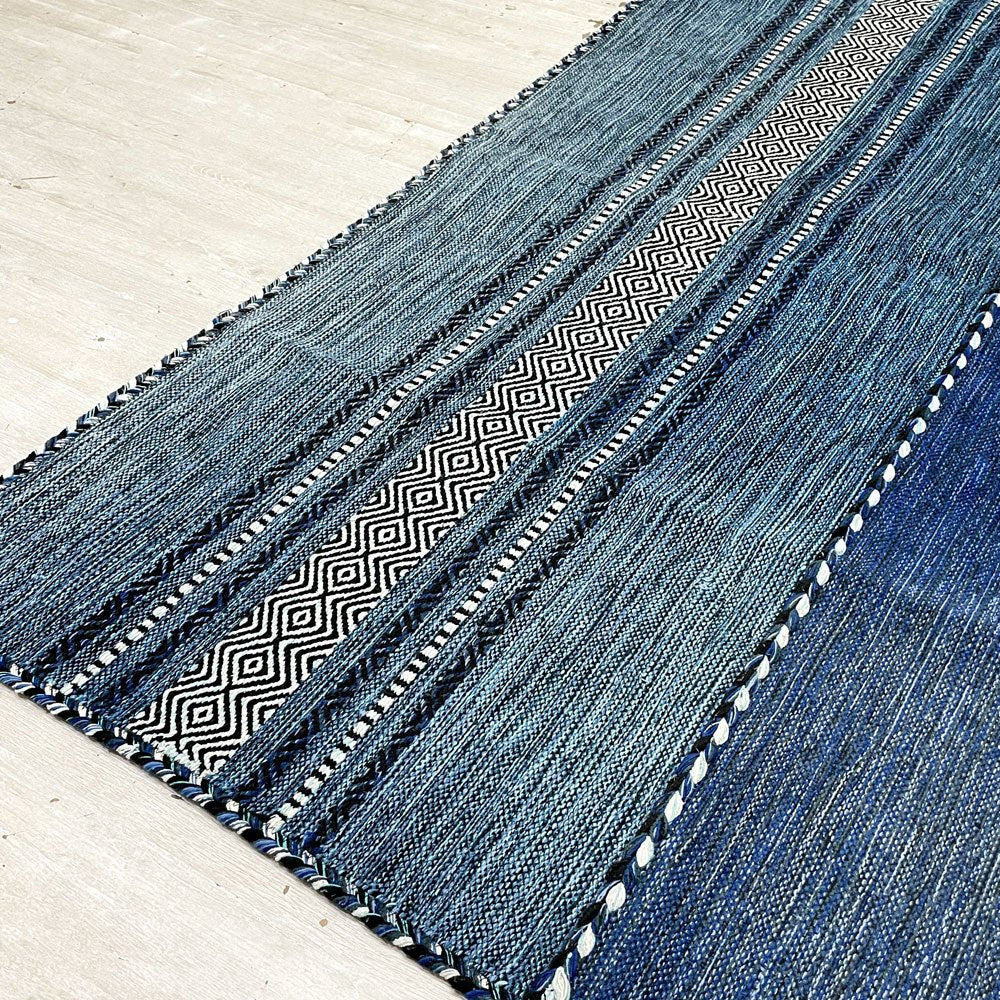 サヤンサヤン SAYANSAYAN インドキリム ラグマット インド綿 幾何学模様 手織り コットン 250×195cm ブルーベース ●