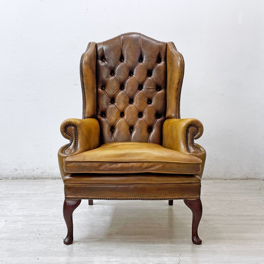 ロイズアンティークス Lloyd's Antiques リプロダクションシリーズ チェスターフィールド Q/Aウイングバックチェア 1シーターソファ 本革 猫脚 ●