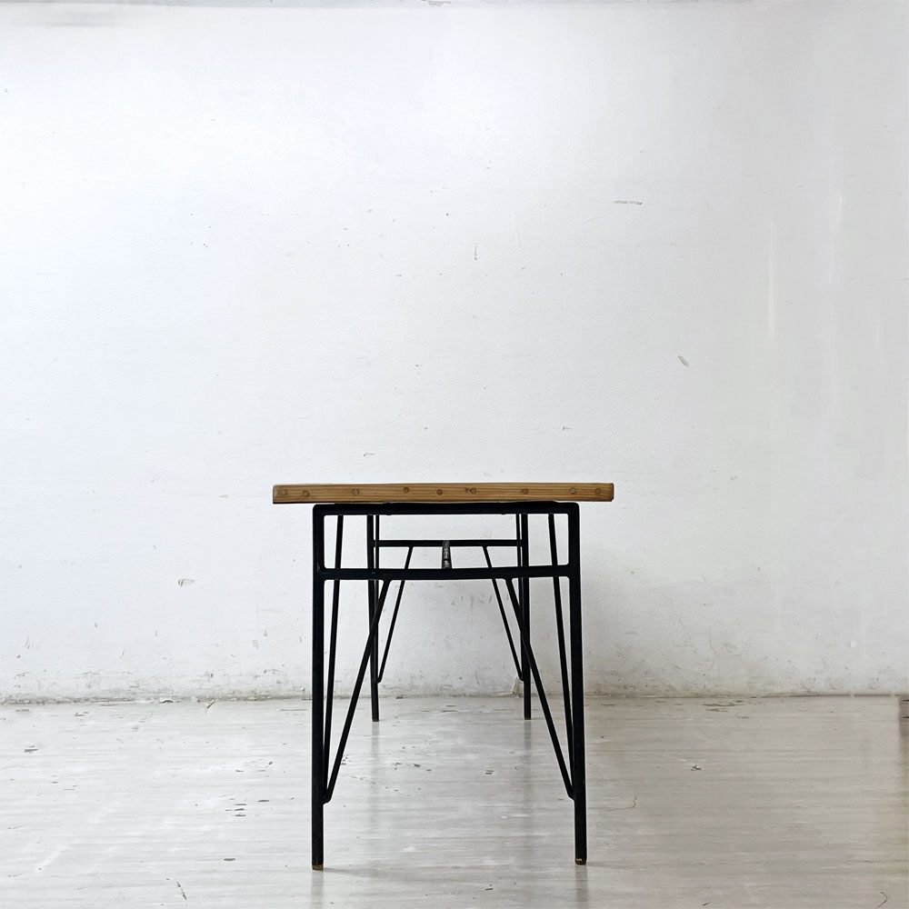 インダストリアルデザイン Industrial Design ワークデスク コンソールテーブル 古材 アイアンフレーム リメイク ビンテージ 工業系 店舗什器 ●