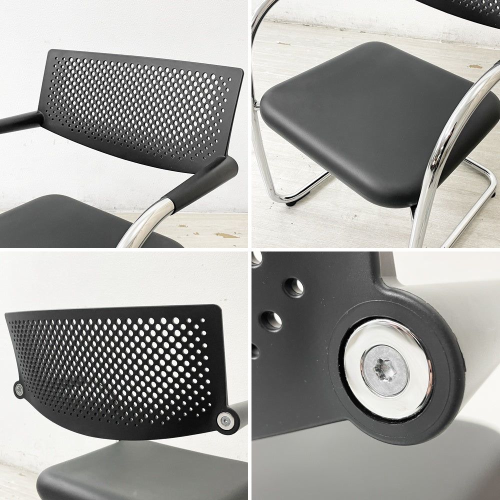 ヴィトラ vitra ビザビ2 Visavis2 アームチェア デスクチェア スタッキングチェア カンティレバー ブラック×ブラック アントニオ・チッテリオ ●
