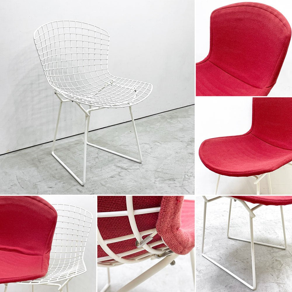 ノル Knoll 420 サイドチェア ワイヤーチェア ダイニングチェア ホワイト × レッド ファブリック フルカバー仕様 ビンテージ B ●