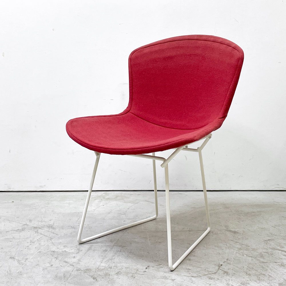 ノル Knoll 420 サイドチェア ワイヤーチェア ダイニングチェア ホワイト × レッド ファブリック フルカバー仕様 ビンテージ B ●