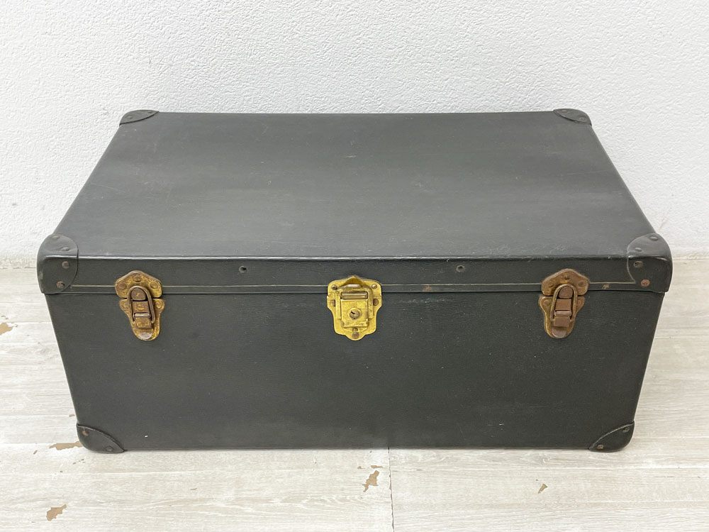 ビンテージ Vintage バルカンファイバー製 トランクケース スーツケース ブラック×ゴールド 店舗什器 ●