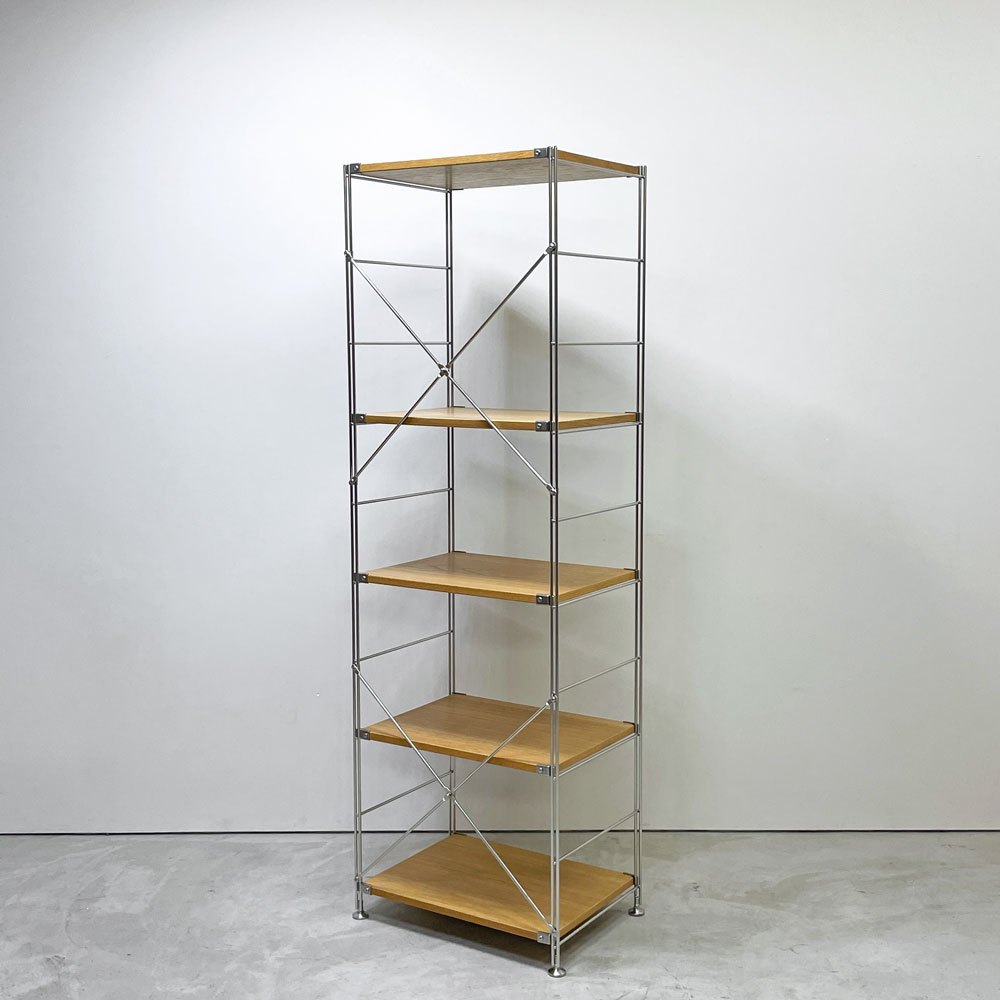 無印良品 MUJI ステンレスユニットシェルフ 5段 W58 H175cm スリム オーク材 オープンシェルフ 本棚 飾り棚 収納棚 ●