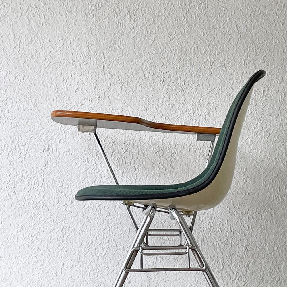 ハーマンミラー Herman Miller サイドシェルチェア セカンド 2nd ビンテージ アプホルスター スクールベース 肘掛けテーブル付 イームズ ミッドセンチュリー C ◇