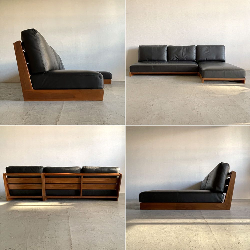 リビングハウス Living House ウェッブ WEBB カウチソファ ウォールナット無垢材 本革 K705 ナガノインテリア 〓