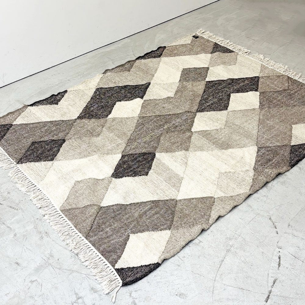 ノーチェ NOCE ウールモザイクラグ WOOL MOSAIC RUG 手機織り インドキリム ラグマット インド綿 197 × 146 cm ブラウン系 ●