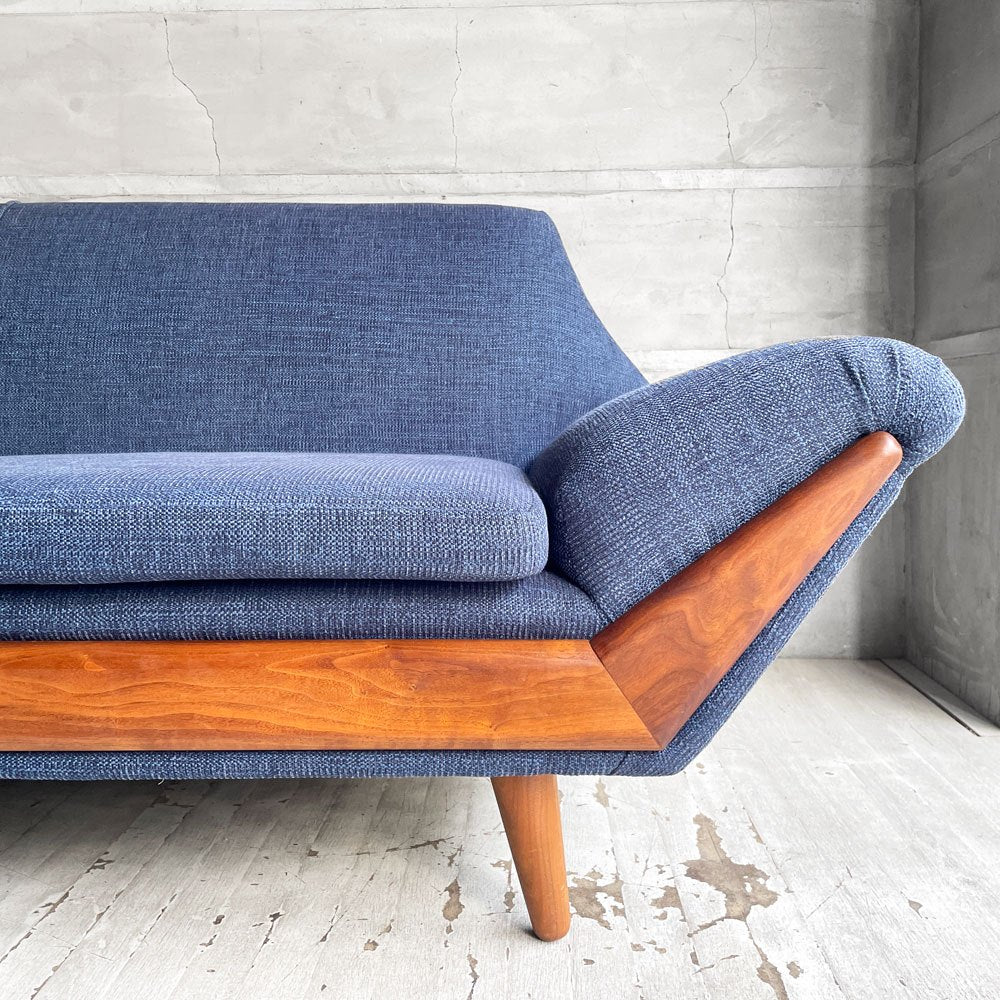パームスプリングス Palm Springs オリジナルソファ 3Pソファ 3人掛け ネイビー系ファブリック ウォールナット ビンテージデザイン ミッドセンチュリースタイル ♪