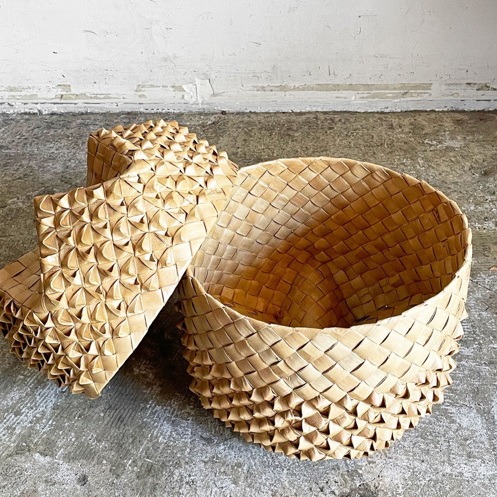 ラウハラ バスケット 収納ケース ハワイアンビンテージ 手編み 伝統工芸 ■