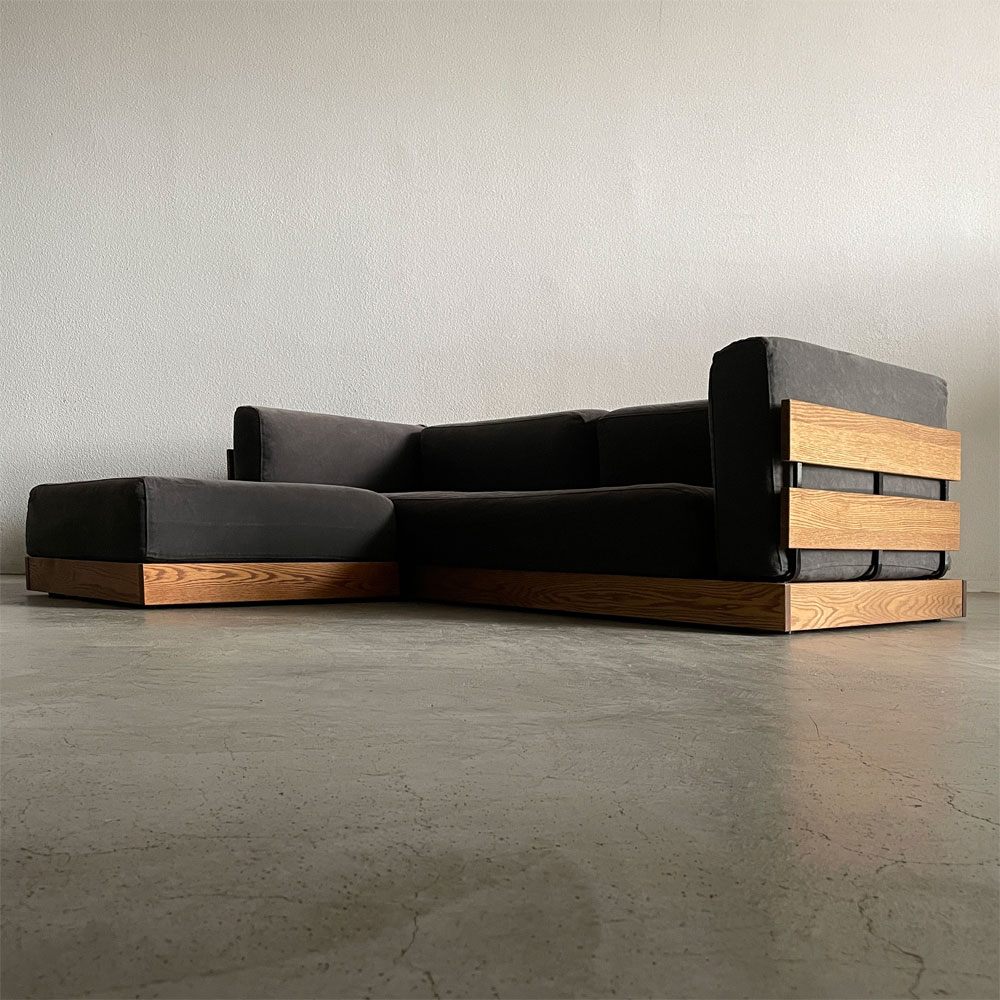 モモナチュラル Momo Natural エヌ・ボックス ソファ 3P ＋ オットマン N.BOX SOFA 3P + OTTOMAN L オーク材 旧型 ウッドベースタイプ 参考合計価格26万円～ 〓