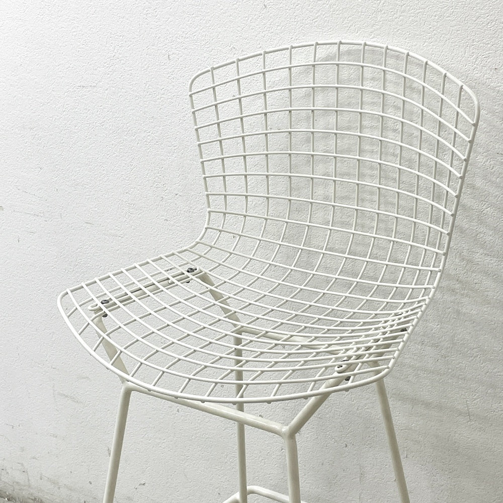 ノル Knoll Counter Height Stool カウンター ハイスツール ワイヤーチェア ホワイト ハリー・ベルトイア ミッドセンチュリー シートパッド付き ビンテージ ●