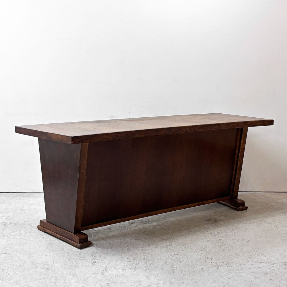 UKビンテージ UK Vintage オーク材 デスク 3ドロワー アーチ形天板 テーブル W197.5cm 英国家具 アンティーク ●