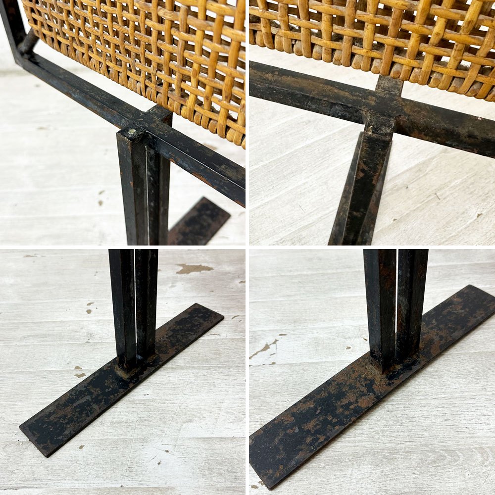 ジャパンビンテージ Japan Vintage アイアン × ラタン パーテーション 衝立 間仕切り H129cm ジャパニーズモダンデザイン B ●