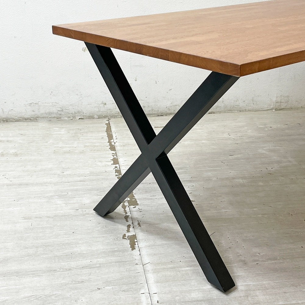 かなでもの KANADEMONO ザ・テーブル THE TABLE デスク ラバーウッド ブラウン W180cm スチール Xラインレッグ ブラック ●