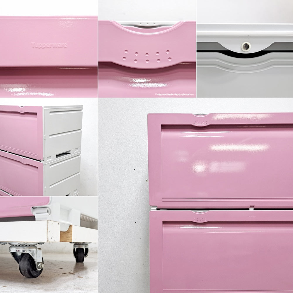 タッパーウェア Tupperware スーパーチェスト ワイド Super chest Wide 引出1段 ピンク 4段セット 専用カート付 ●