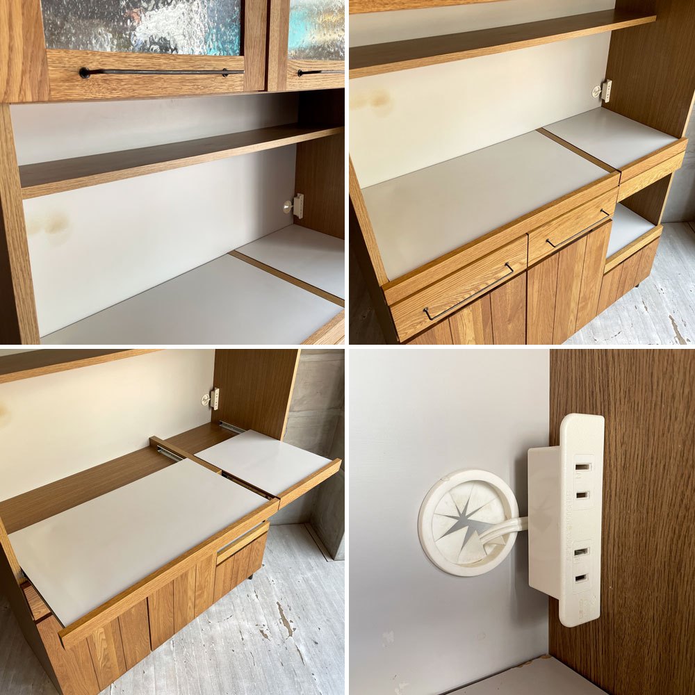 アデペシュ a.depeche カデル cadeal キッチンボード 1200 食器棚 オーク材 泡ガラス コンセント付 定価¥173,800-♪