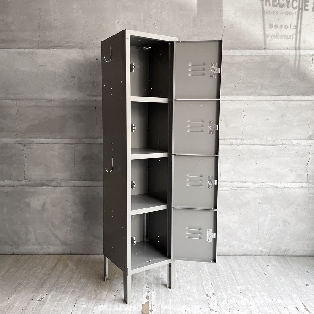 リオン LYON 4段スチールロッカー Standard Steel Four Tier Locker ダブグレー フック付 インダストリアル 店舗什器 ♪