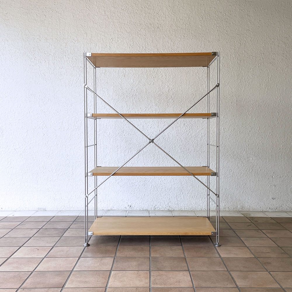 無印良品 MUJI ステンレスユニットシェルフ オーク材 4段 W86xH120cm ナチュラル シンプルデザイン 定価\27,900- ◇