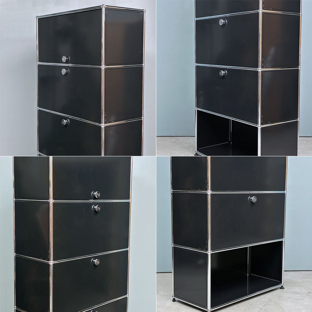 ユーエスエムハラー USMハラー USM Haller キャビネット シェルフ 1列5段 グラファイトブラック ドロップダウンドア フリップアップドア 鍵付き モダン スイス ◎