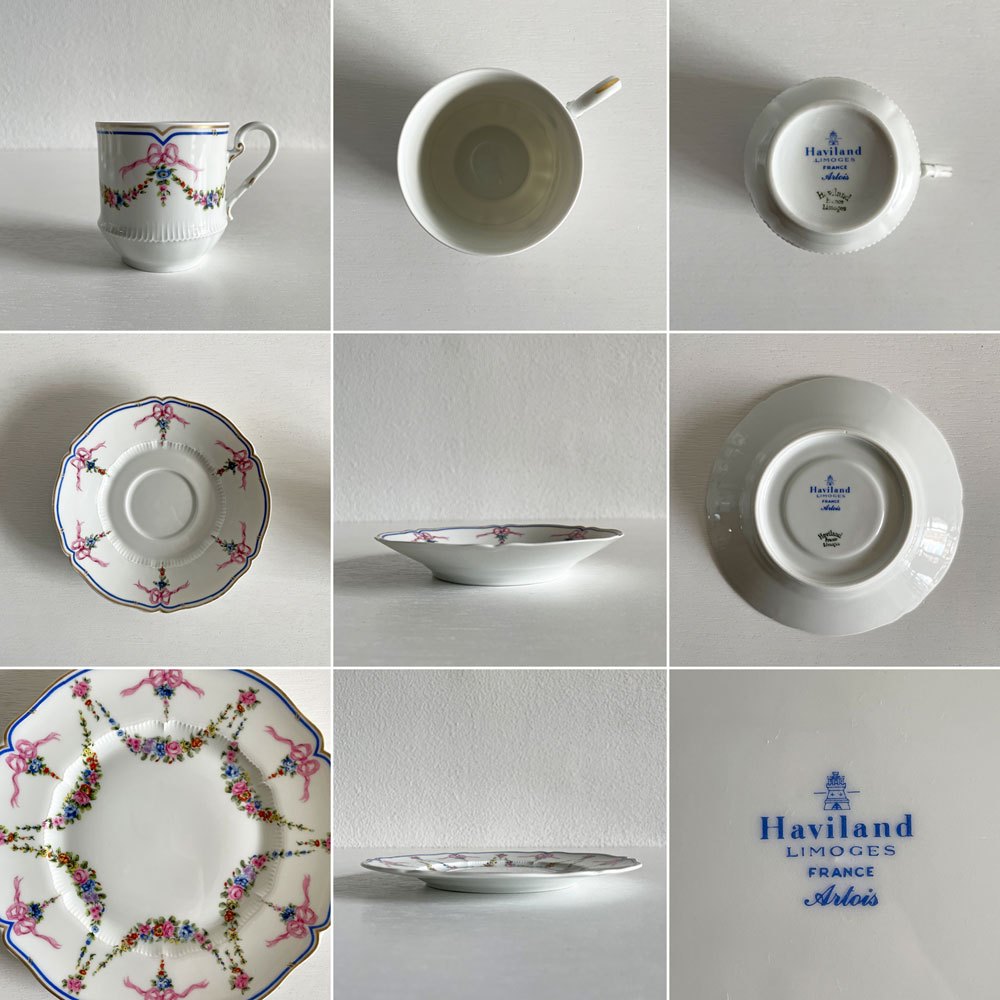 アビランド HAVILAND アルトワ Artois ティーポット＆シュガーポット＆クリーマー＆カップ＆ソーサー＆プレート 全15点セット リモージュ フランスビンテージ 〓