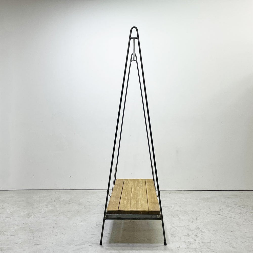 インダストリアルデザイン Industrial Design スチール製 ハンガーラック ウッド収納棚付き ブラック シャビーシック 店舗什器 ●