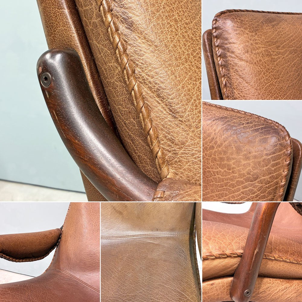 ベルグファニチャー Berg Furniture ラウンジチェア シングルソファ オーク材 本革 ブラウン 北欧 デンマーク ◎
