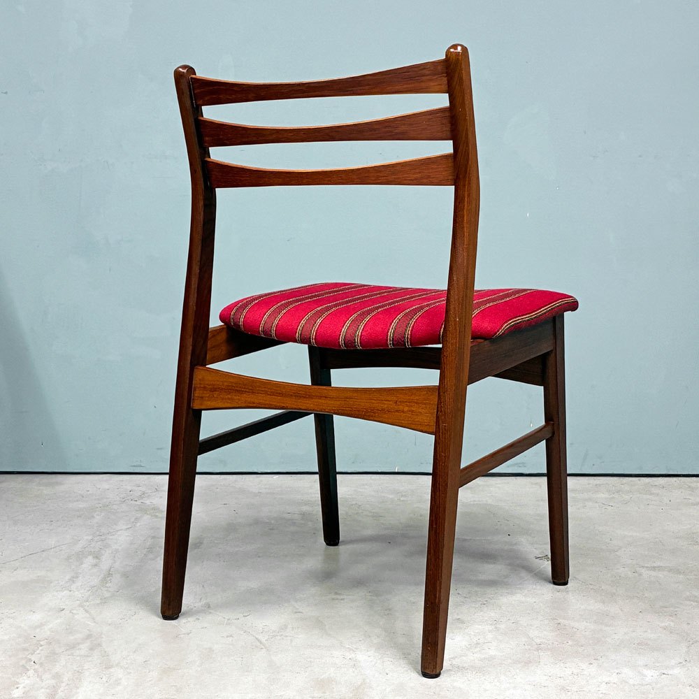 北欧ビンテージ Scandinabian Vintage チーク材 ダイニングチェア ラダーバック レッド系 ストライプ柄 北欧家具 ◎