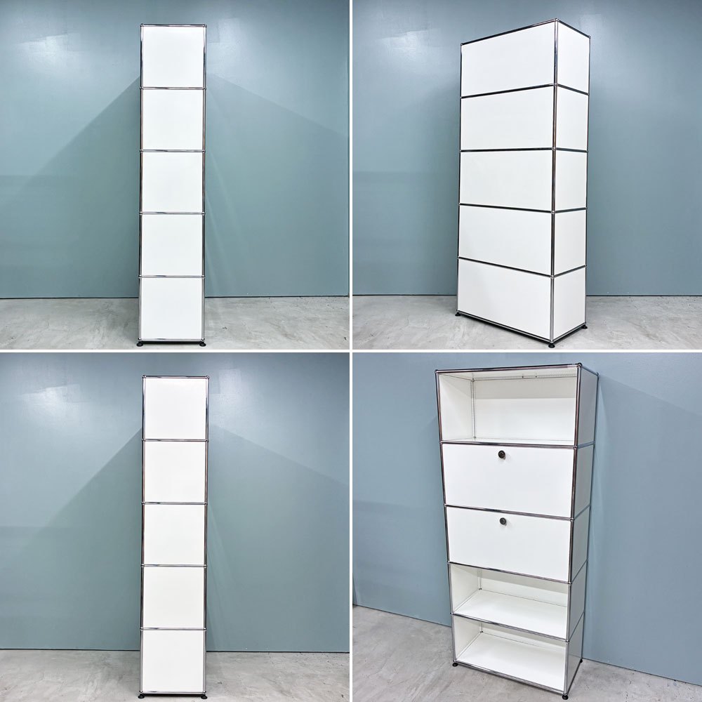 ユーエスエムハラー USMハラー USM Haller キャビネット シェルフ 1列5段 ドロップダウンドア ×2 ホワイト W77×D37×H179cm ◎