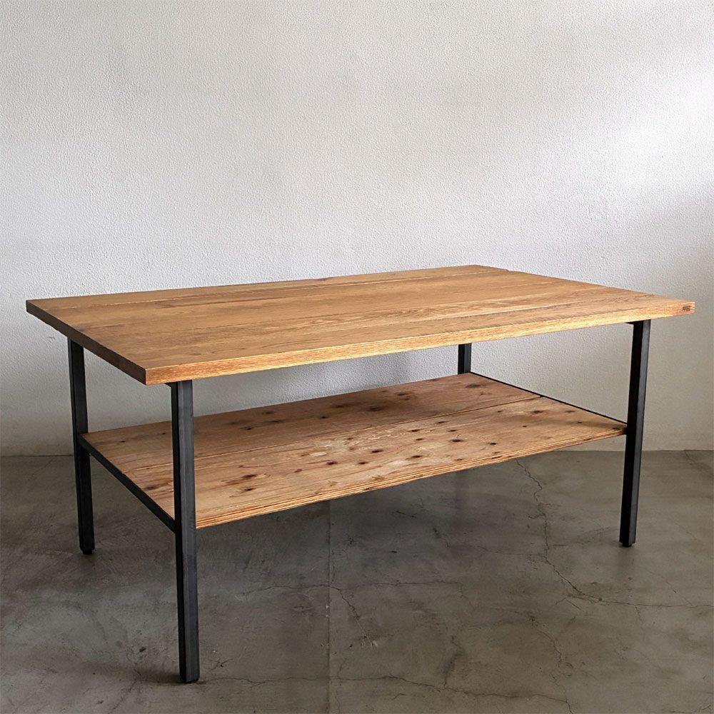スクエアファニチャー SQUARE FURNITURE オーク 無垢材 ワーキングテーブル 作業台 W180cm スチール脚 シェルフ付き インダストリアル 店舗什器 B 〓