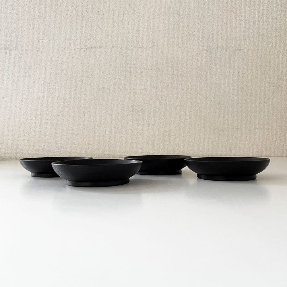 赤木明登 Akito Akagi 茶托 小 黒 4枚セット Φ9.5cm 箱付 漆器 輪島塗 現代作家 ◎