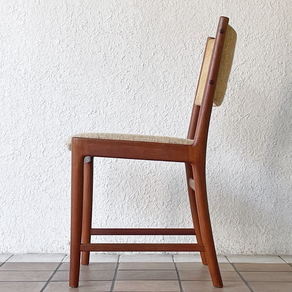 北欧ビンテージ Vintage チーク無垢材 ダイニングチェア ファブリック ベージュ系 ミッドセンチュリー B ◇