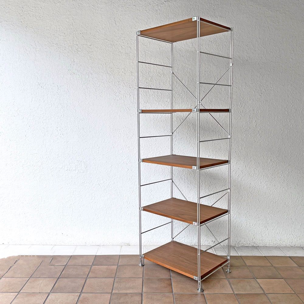 無印良品 MUJI ステンレスユニットシェルフ ウォールナット材 棚板5枚 W56 H176cm オープンシェルフ 本棚 飾り棚 収納棚 ◇